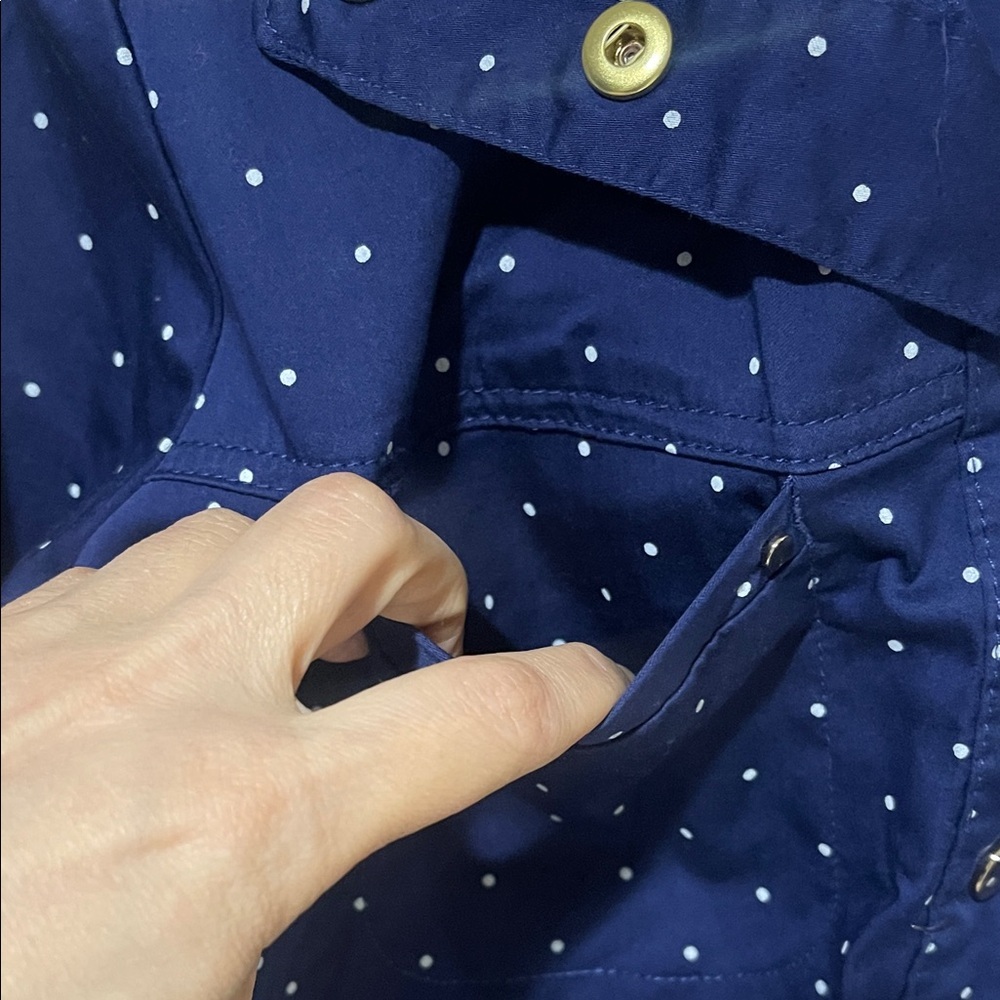 NWOT Chico's Luxe Twill Stylish Navy Blue With White Polka Dot Utility Jacket - Picture 9 of 15